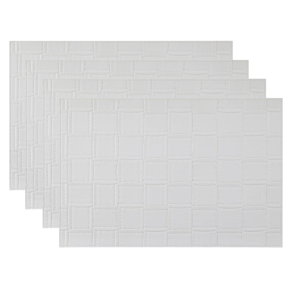 18" Set of Four White Basketweave Faux Leather Placemats-1
