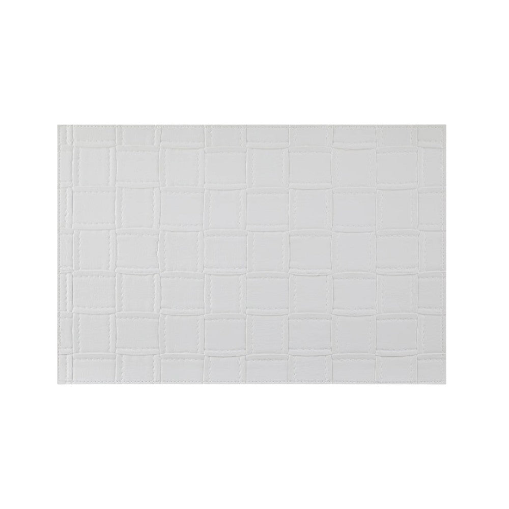 18" Set of Four White Basketweave Faux Leather Placemats-2