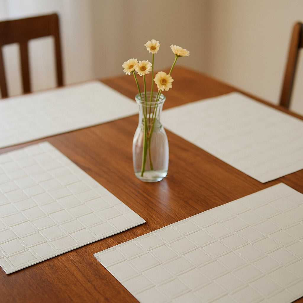 18" Set of Four White Basketweave Faux Leather Placemats-0