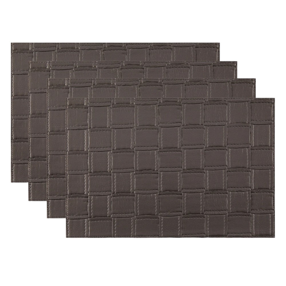 18" Set of Four Espresso Basketweave Faux Leather Placemats-1