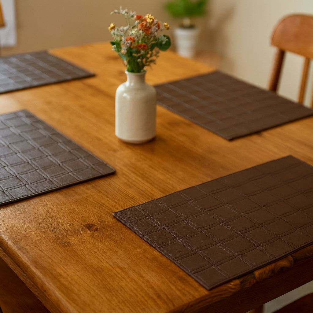 18" Set of Four Espresso Basketweave Faux Leather Placemats-0