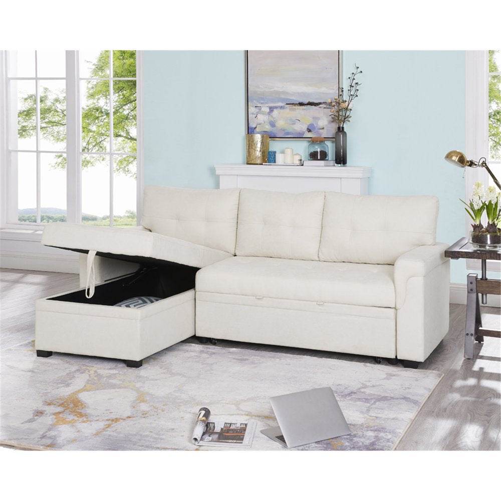L-Shaped Velvet Sleeper Sectional with Storage - Metromarketstore