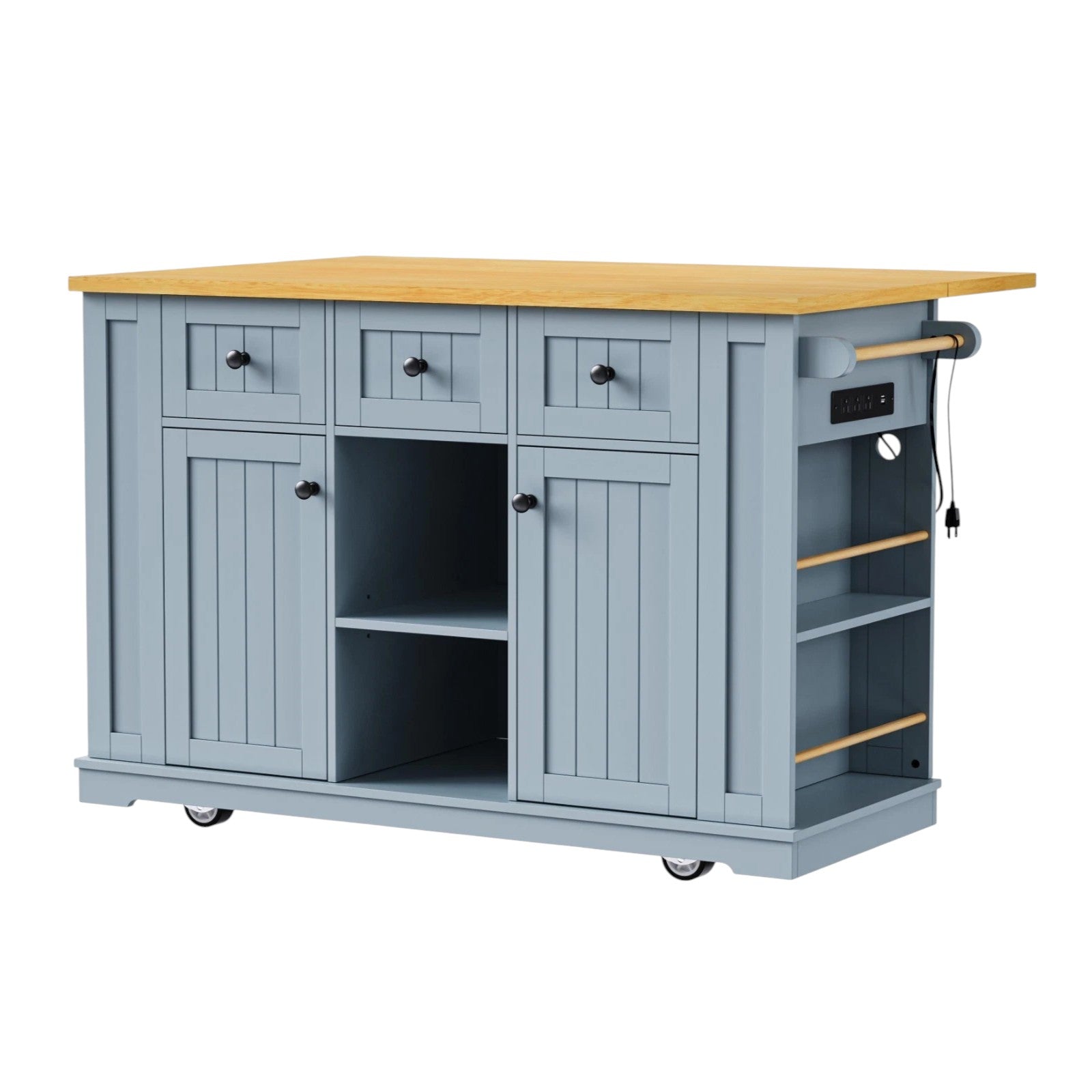 53" Light Blue Wood Rolling Kitchen Island With Storage-1
