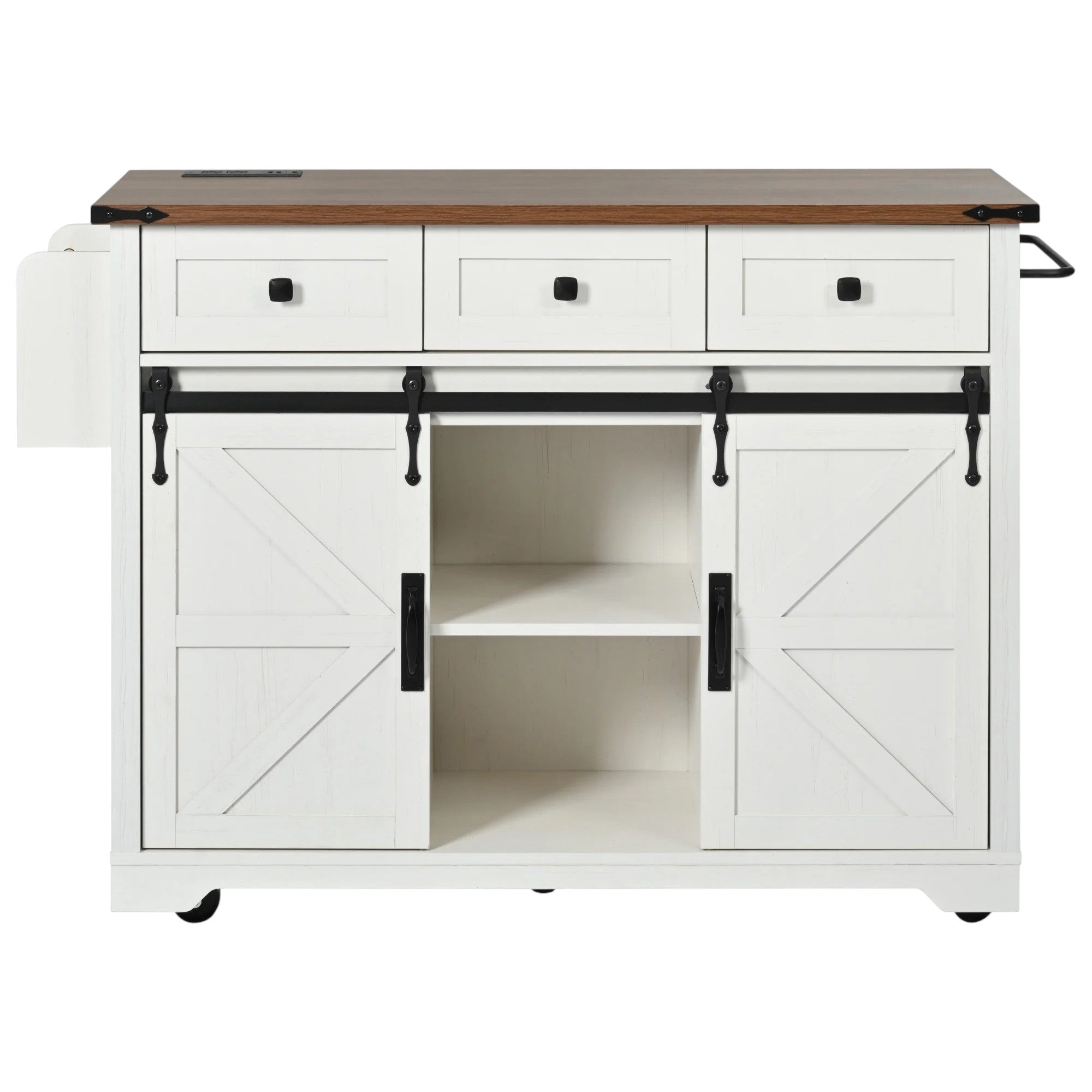 54" White Wood Rolling Kitchen Island-1