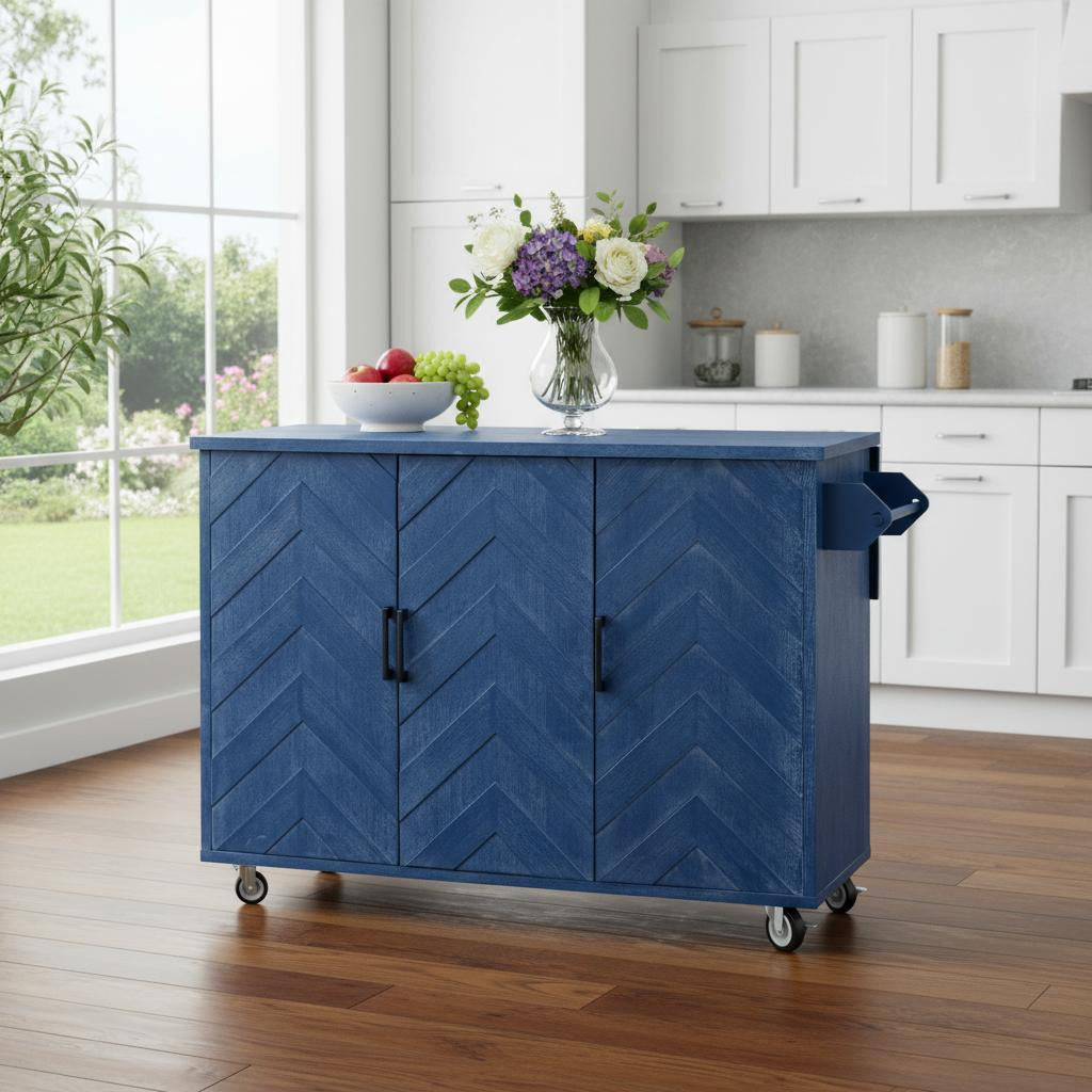 51" Blue Wood Rolling Kitchen Island-0