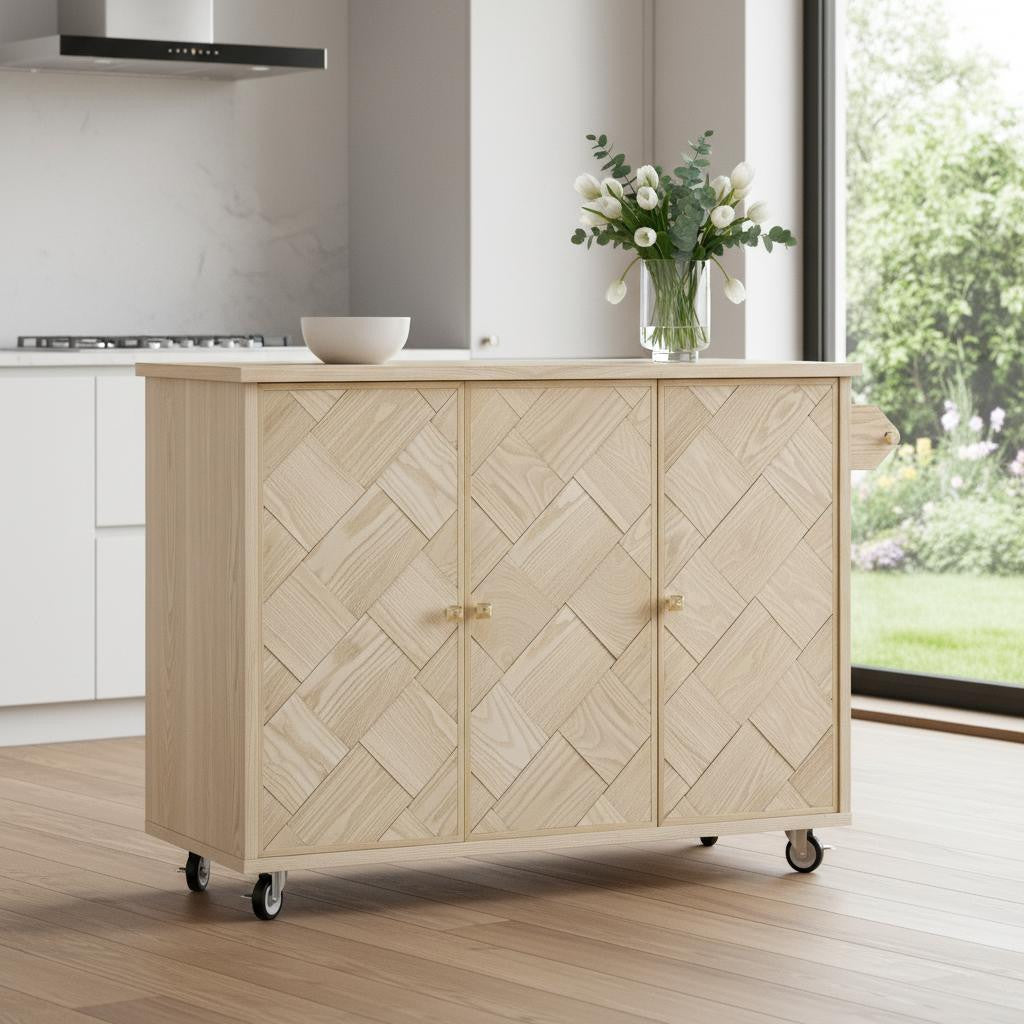 51" Natural Wood Rolling Kitchen Island-0