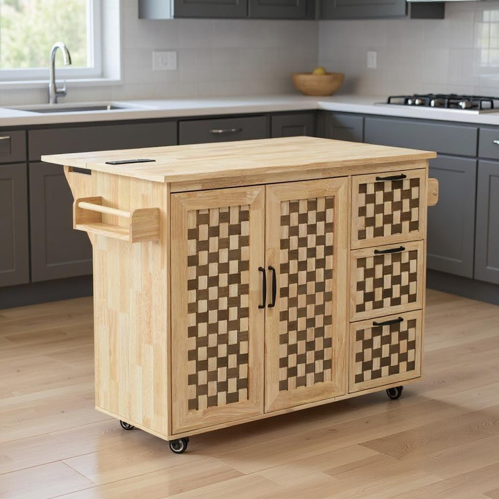 53" Natural Wood Rolling Kitchen Island-0