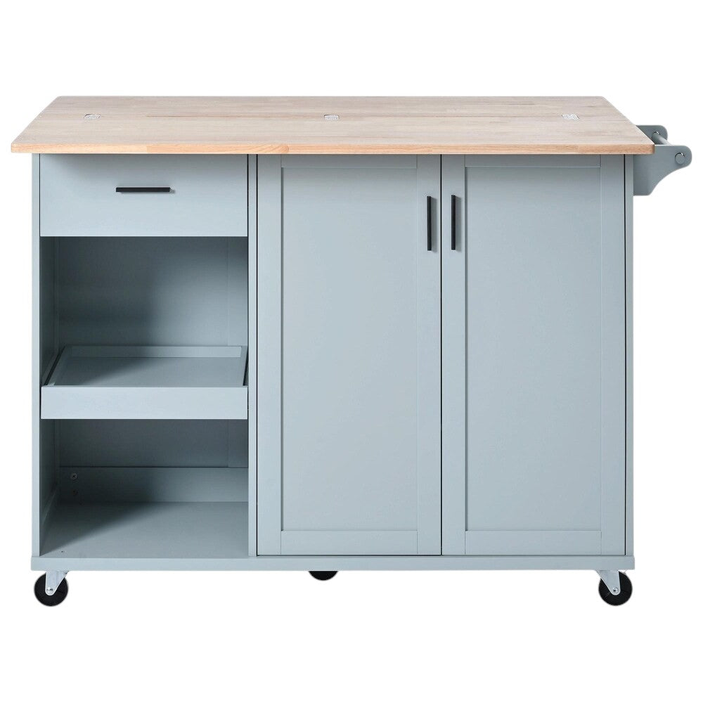 49" Light Blue Wood Rolling Kitchen Island With Storage-1