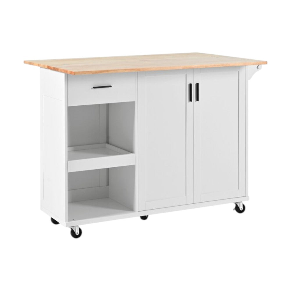 49" White Wood Rolling Kitchen Island With Storage-1