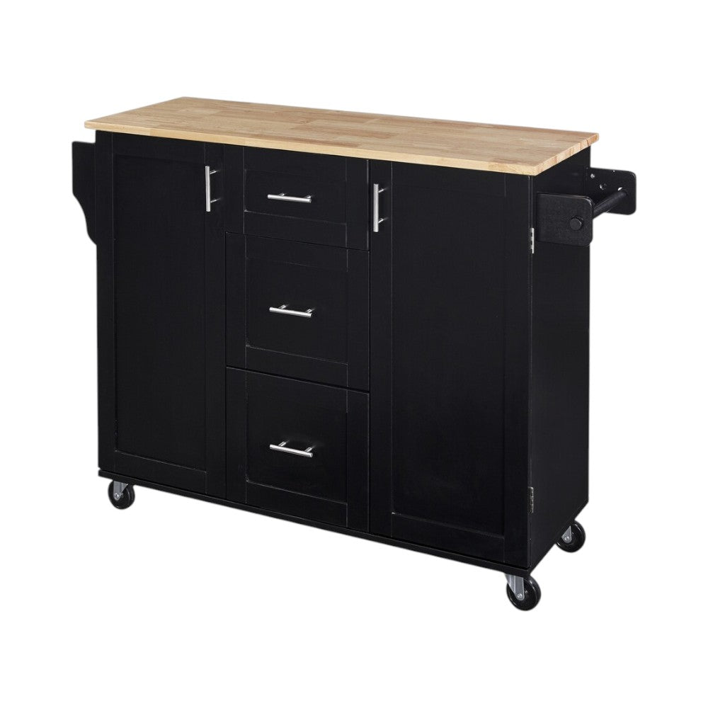 50" Black Wood Rolling Kitchen Island-1