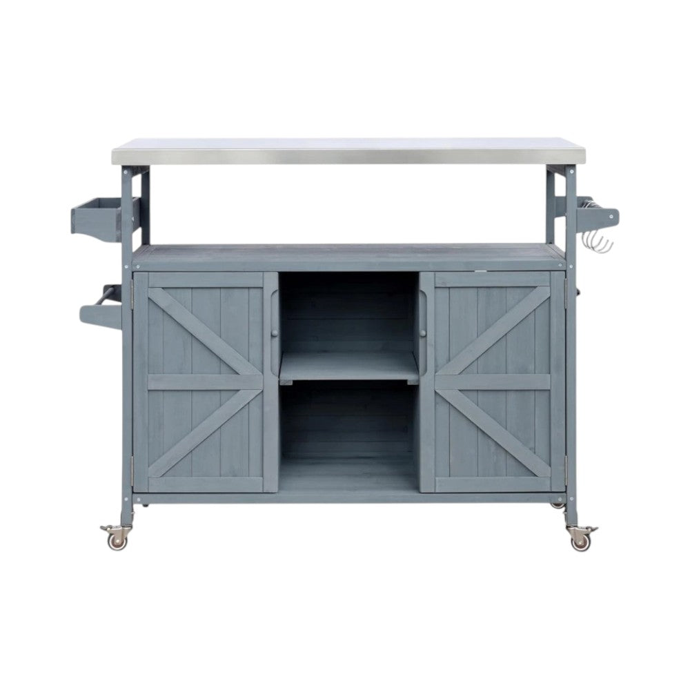50" Light Blue Wood Rolling Kitchen Island With Storage-1