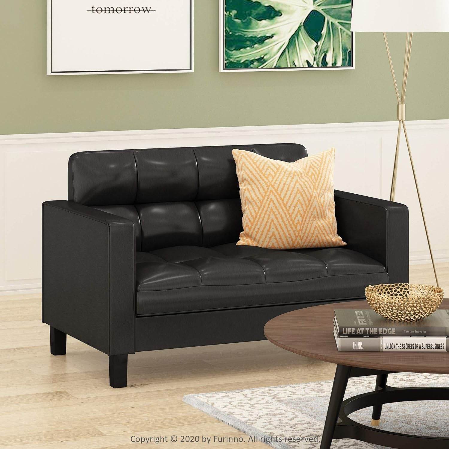 ufted Loveseat - Black Faux Leather-0