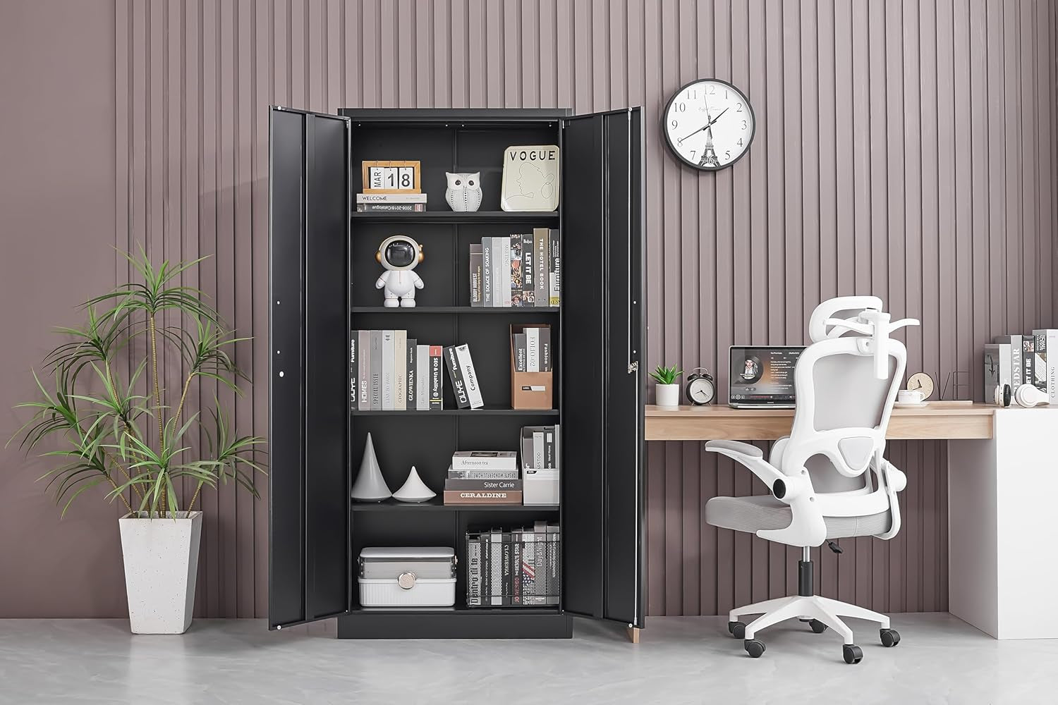 Black Metal Storage Cabinet Adjustable Shelves Locking - Metromarketstore