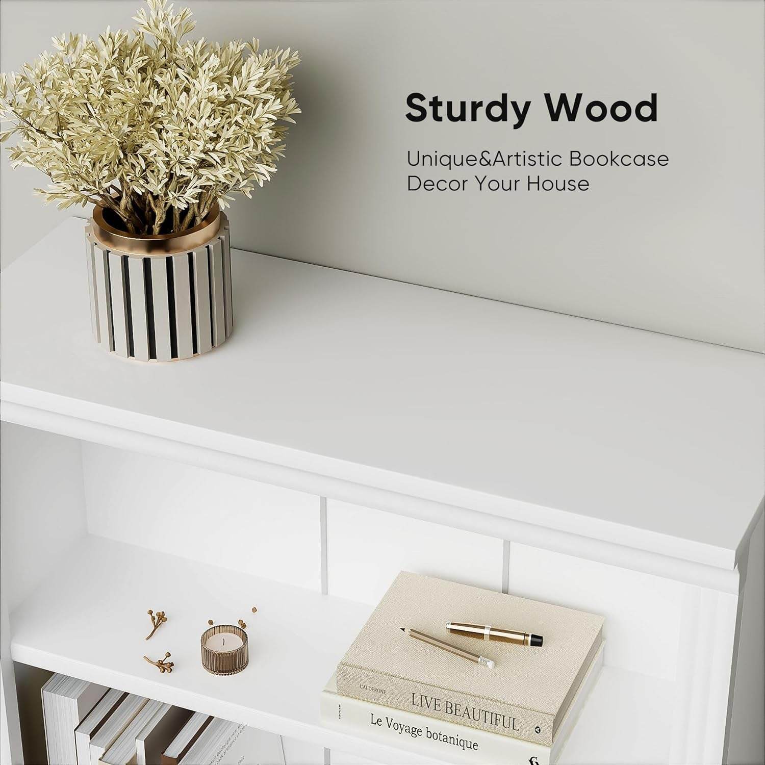 White 5 Tier Tall Bookcase Large Storage-4