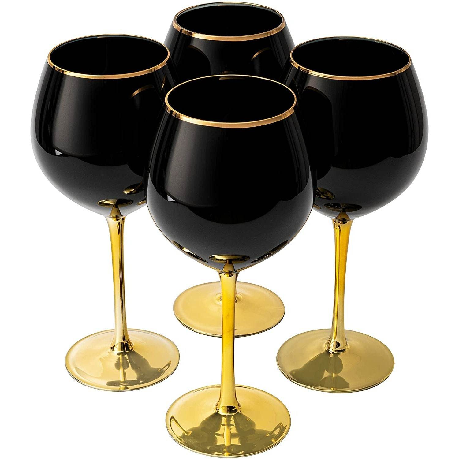 The Wine Savant Set of 4 Black Wine Glasses Gold Stemmed 14 oz Gold Rim Wine Glasses, Black Colored Wine Glasses Luxury Wine Glassware Wine Tasting, Wedding Gift, Anniversary, Birthday - Metromarketstore