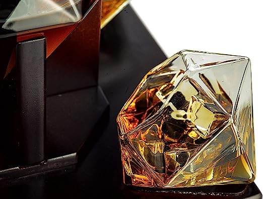 The Wine Savant Diamond Whiskey Glasses, Scotch, Bourbon or Wine Glasses, Set of 2 10 oz Old Fashion Elegant Spirits Glasses - Metromarketstore
