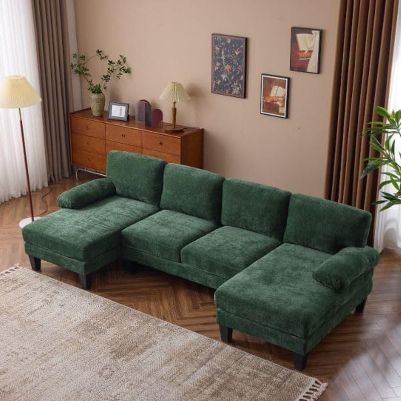 Forest Green 110" U-Shape Sectional Couch Double Chaise-0