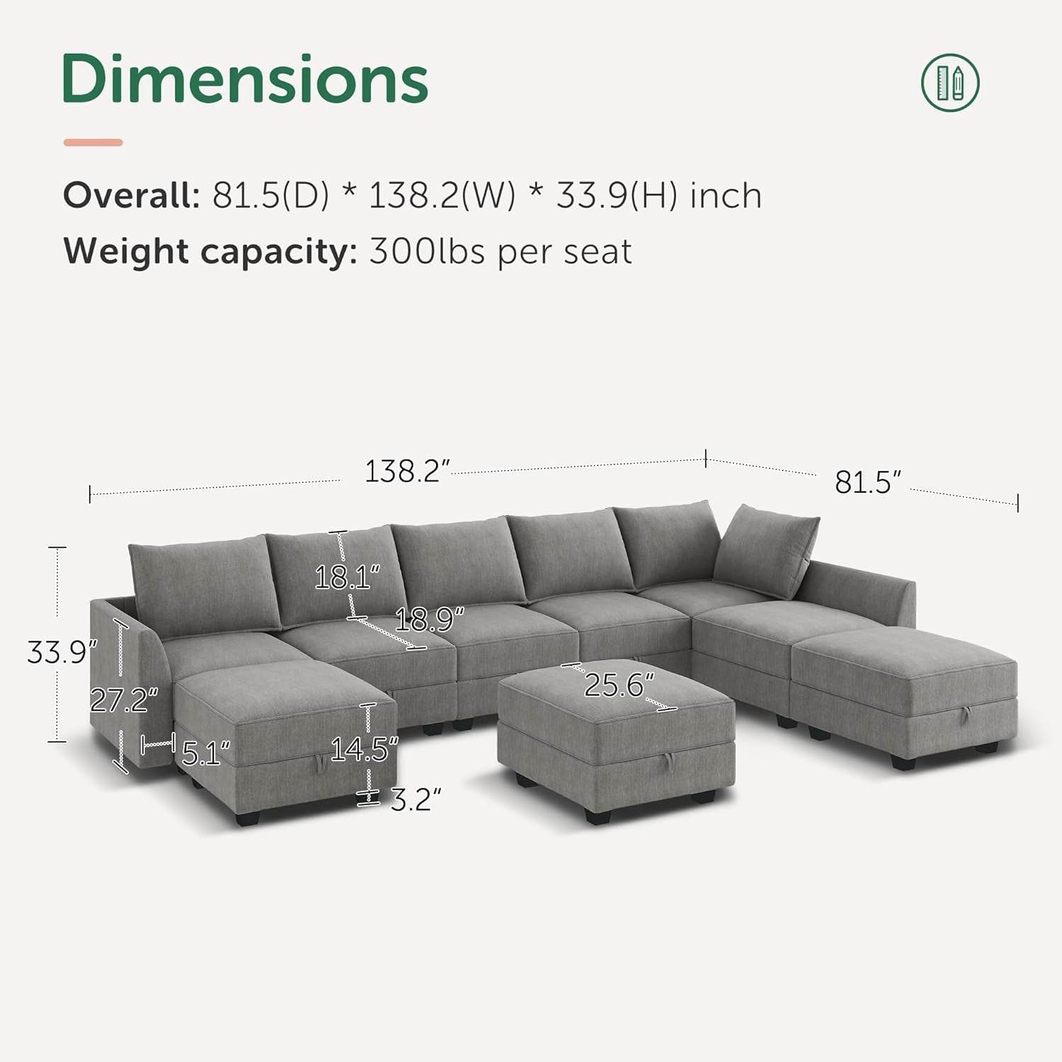 Oversized Modular Sectional Sofa with Storage Seats in Gray - Metromarketstore