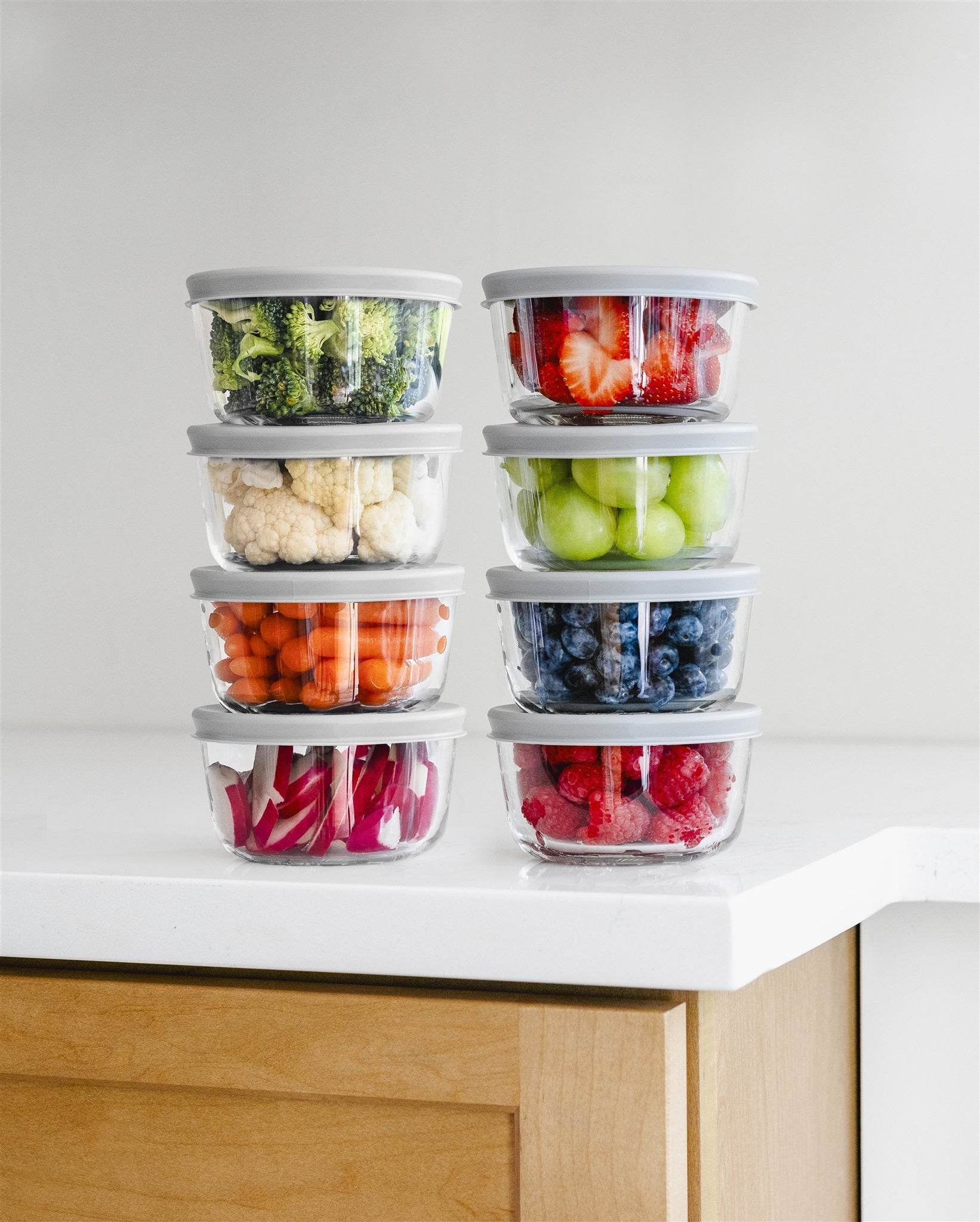 Glass Food Storage Containers - 16 Piece 7oz Set (8 Containers + 8 Lids), Grey - Metromarketstore