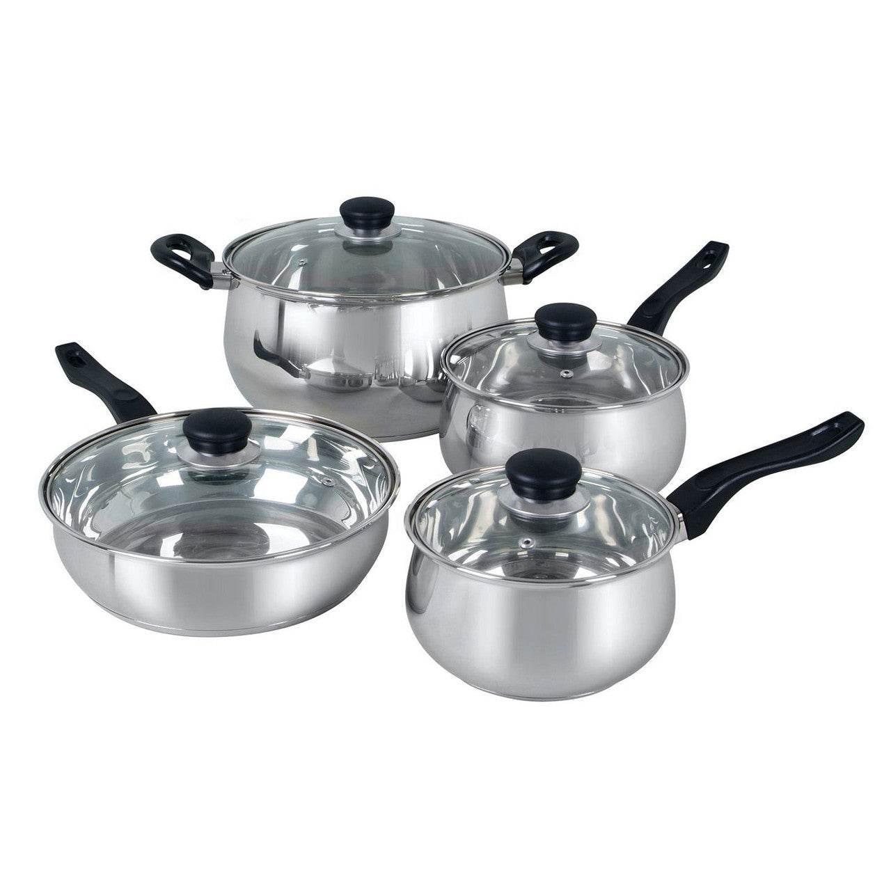 Oster Rametto 8 Piece Stainless Steel Kitchen Cookware Set with Glass Lids - Metromarketstore