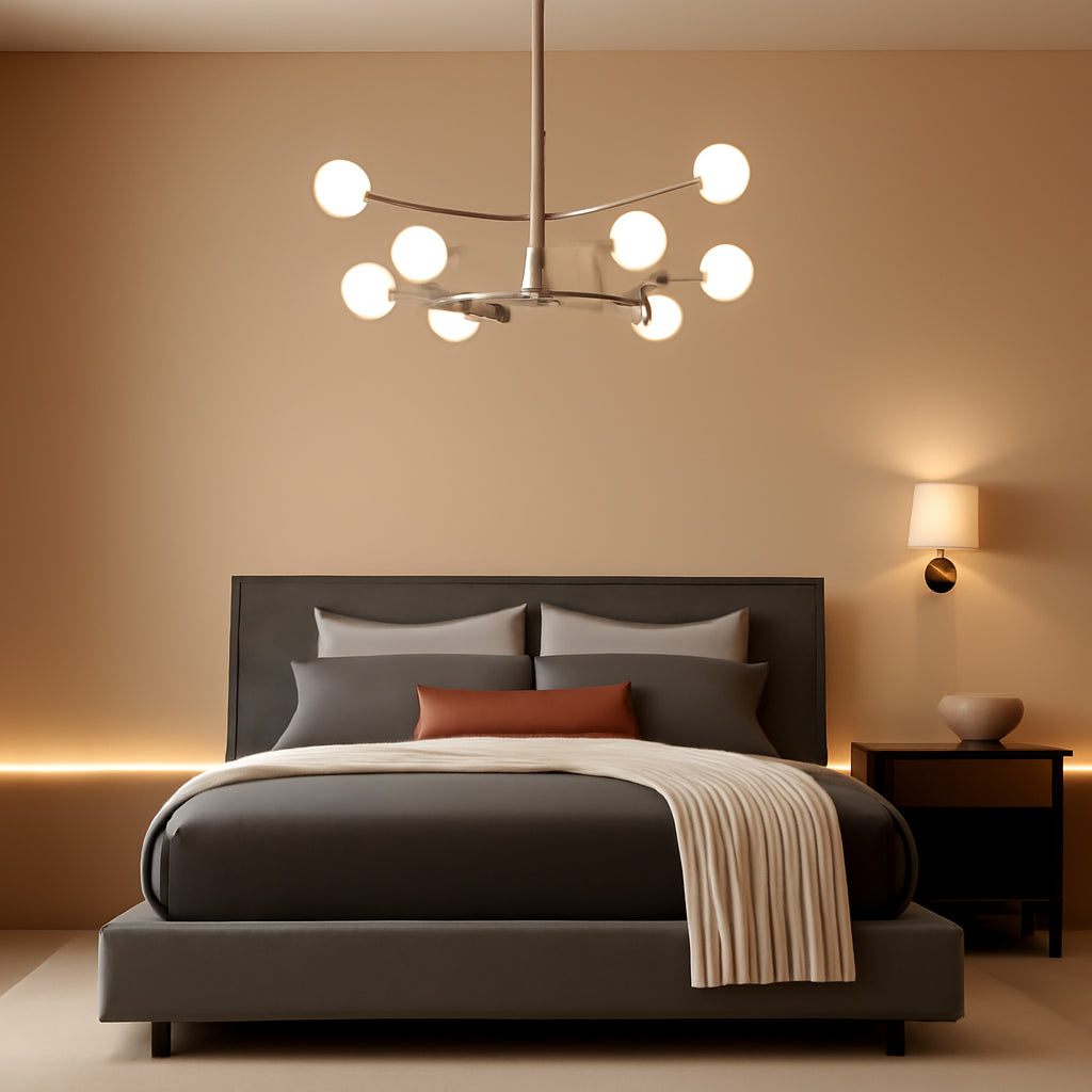 Modern Sputnik Chandeliers Light, 12 Lights Brushed Nickel Dining Room Chandelier over Table, Height Adjustable Industrial Semi Flush Mount Mid Century Chandelier for Kitchen Island Living Room-0