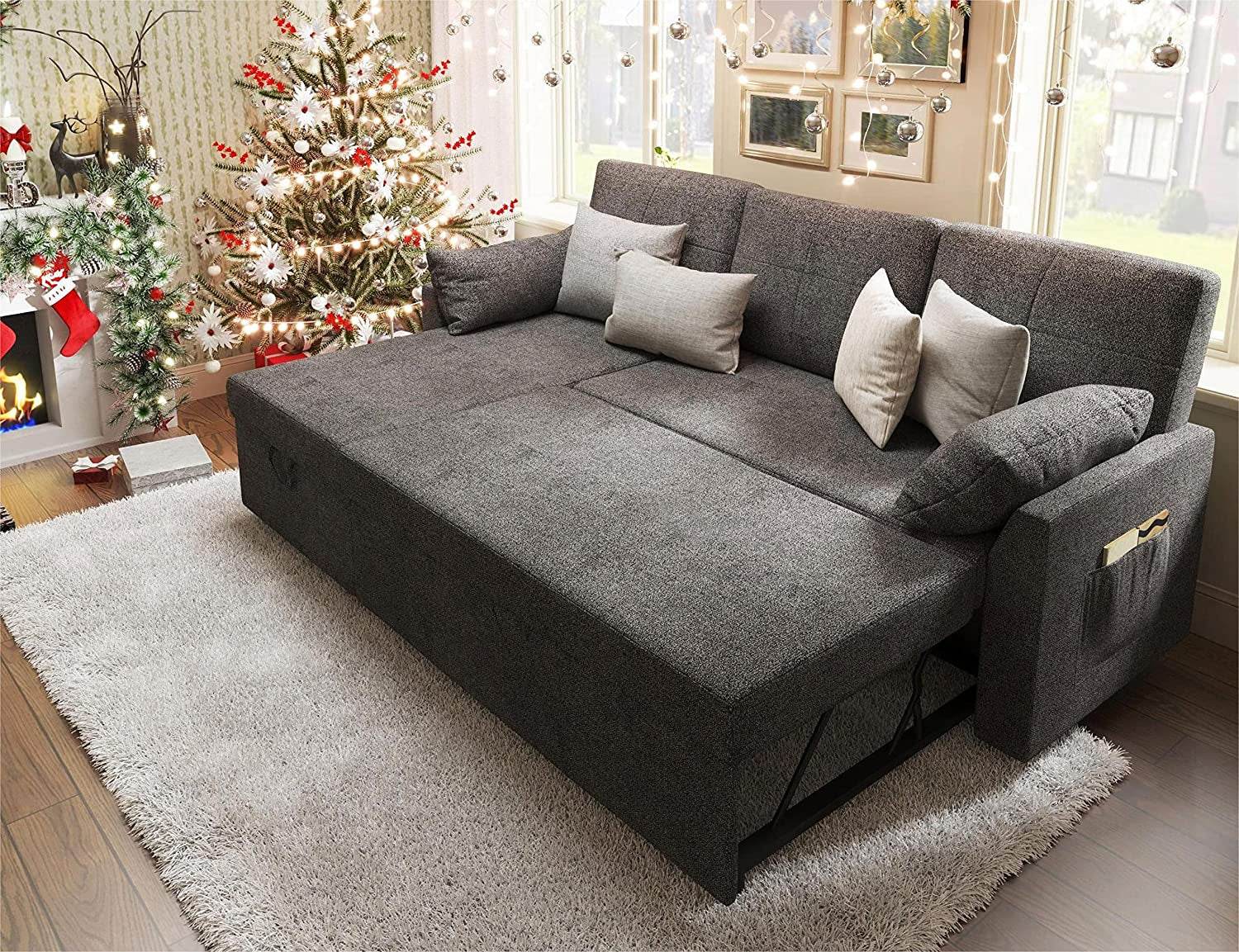 Gray Sectional Sleeper Sofa with Storage Chaise - Metromarketstore