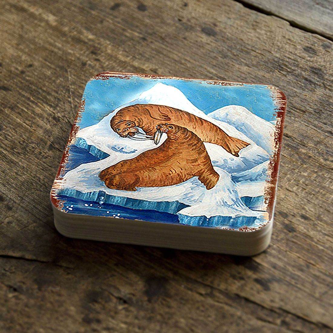 Sea Lions Wooden Cork Coasters Gift Set of 4 by Nature Wonders - Nature Wildlife Decor - 95377C-S4 - Metromarketstore