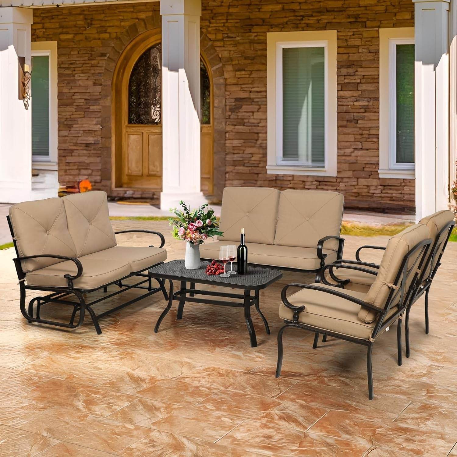Five Piece Outdoor Metal Patio Furniture Conversation Set - Metromarketstore