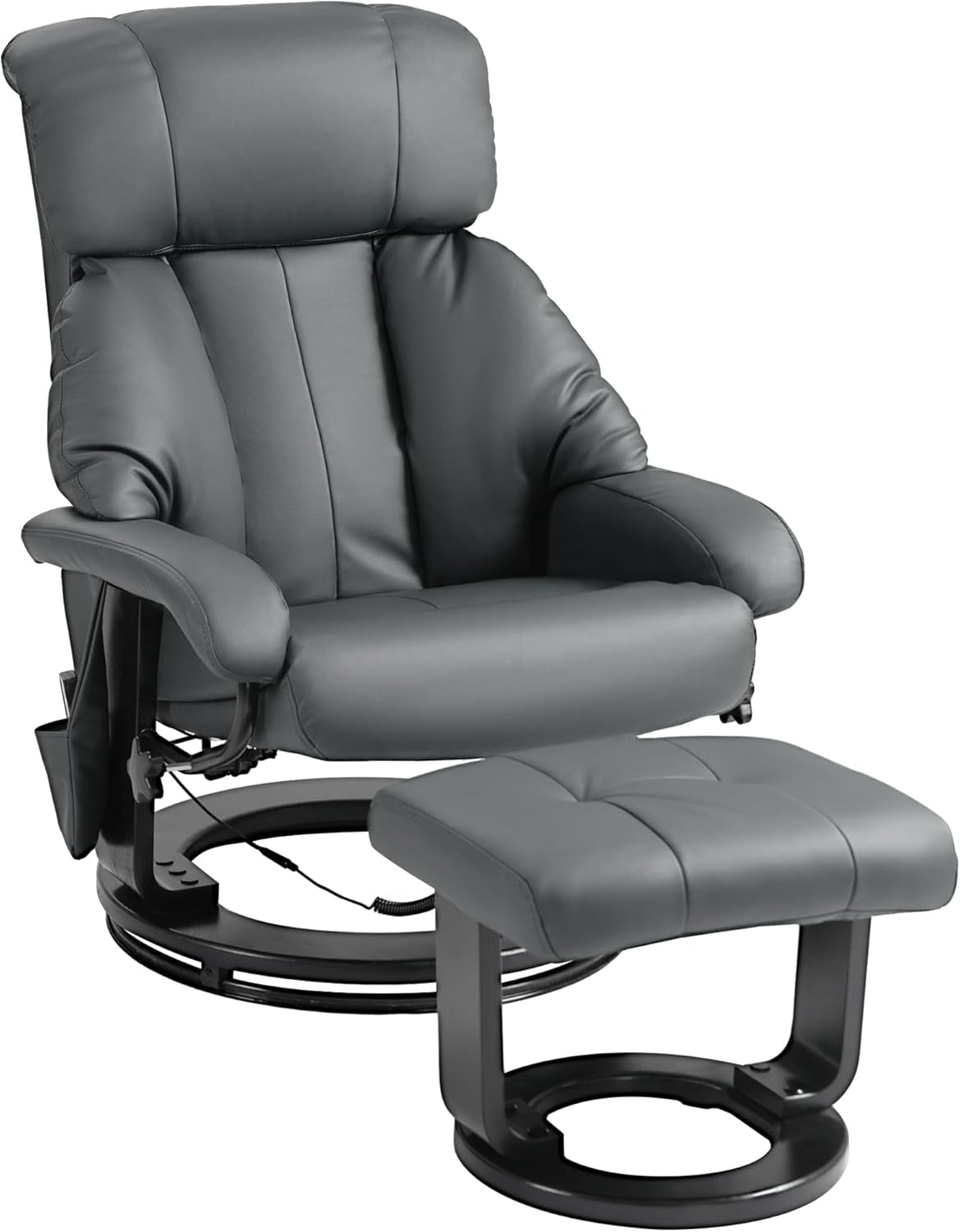 Massage Recliner Chair Ottoman 360 Swivel Leather Gray-0