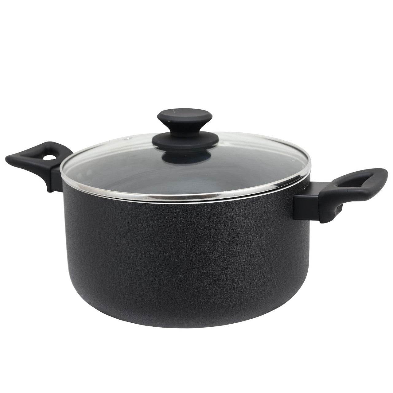 Oster Ashford 6 Quart Aluminum Dutch Oven with Tempered Glass Lid in Black - Metromarketstore