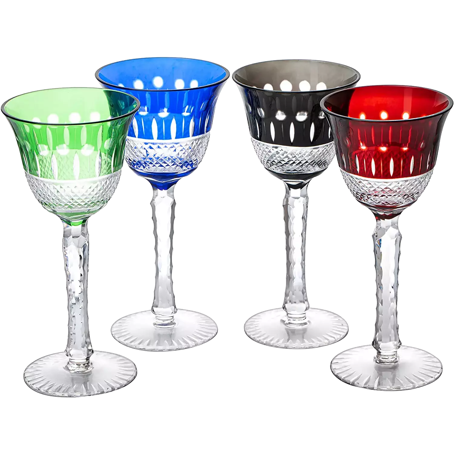 The Wine Savant Crystal Italian Multicolor Design Glasses -Set of 4 Tall Wine Glasses 6.7oz 7.7" H Venetian Italian Style Red, Blue, Green, Brown Glasses, Great for Dinner Parties, Bars & Weddings - Metromarketstore