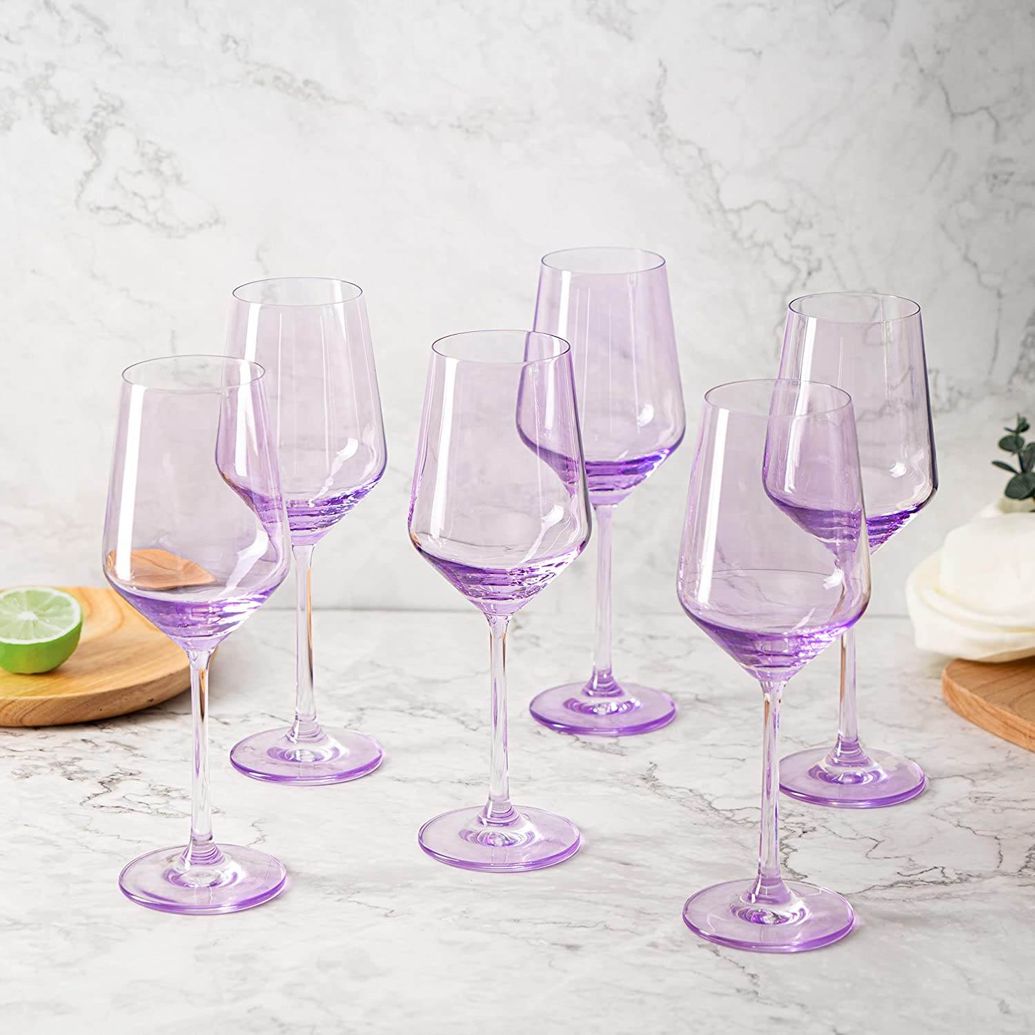 Set of 6 Colored Wine Glasses - 12 oz Hand Blown Italian Style Crystal Bordeaux Wine Glasses - Premium Stemmed Colored Glassware - Unique Drinking Glasses (6, Lavender Purple) - Metromarketstore