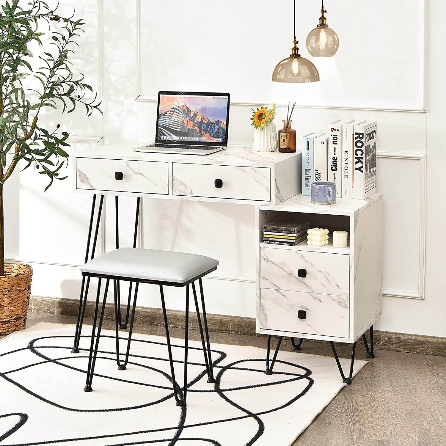 Vanity Set with Lighted Mirror (Marble White) - Metromarketstore