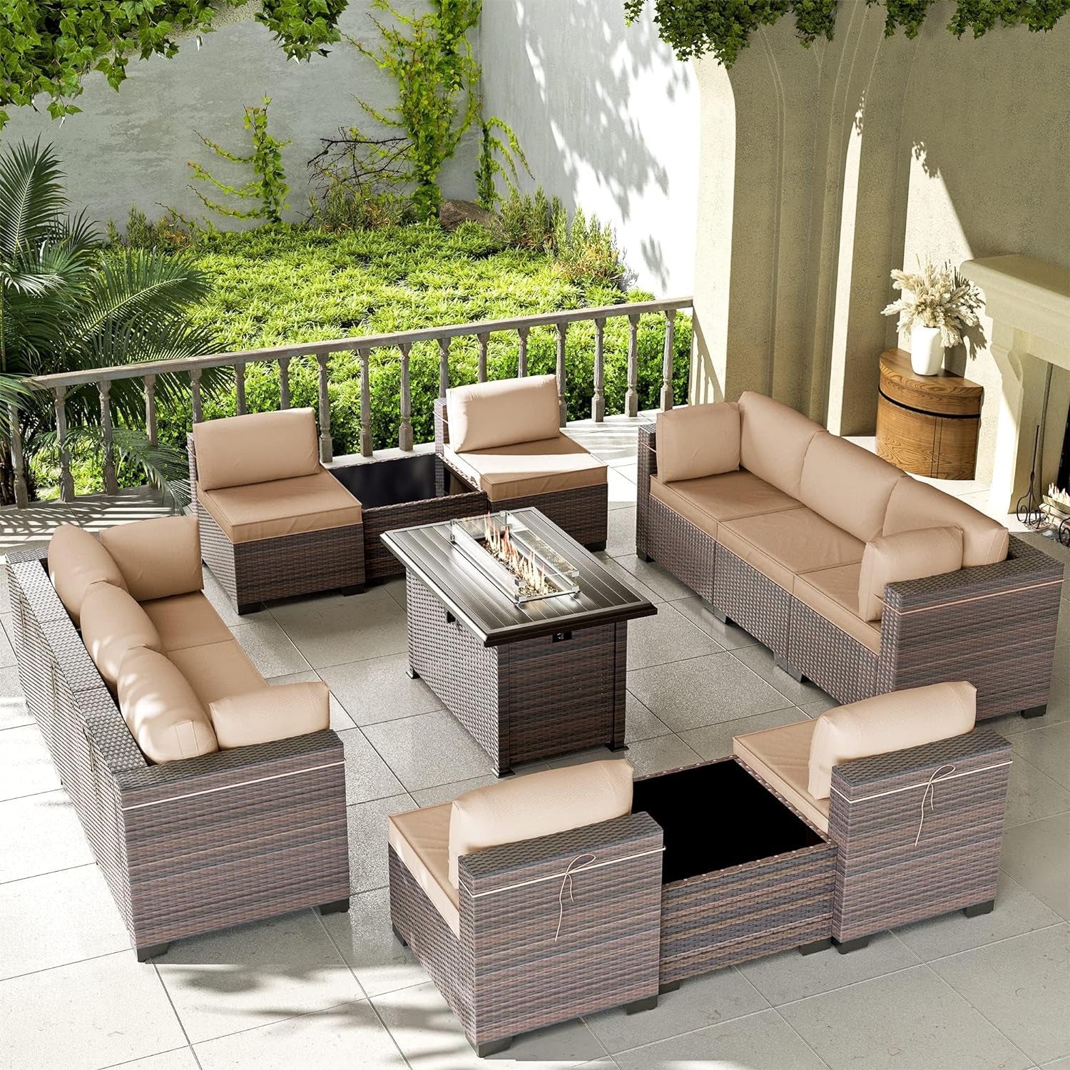 13 Piece Outdoor Patio Furniture Set with Fire Pit-0