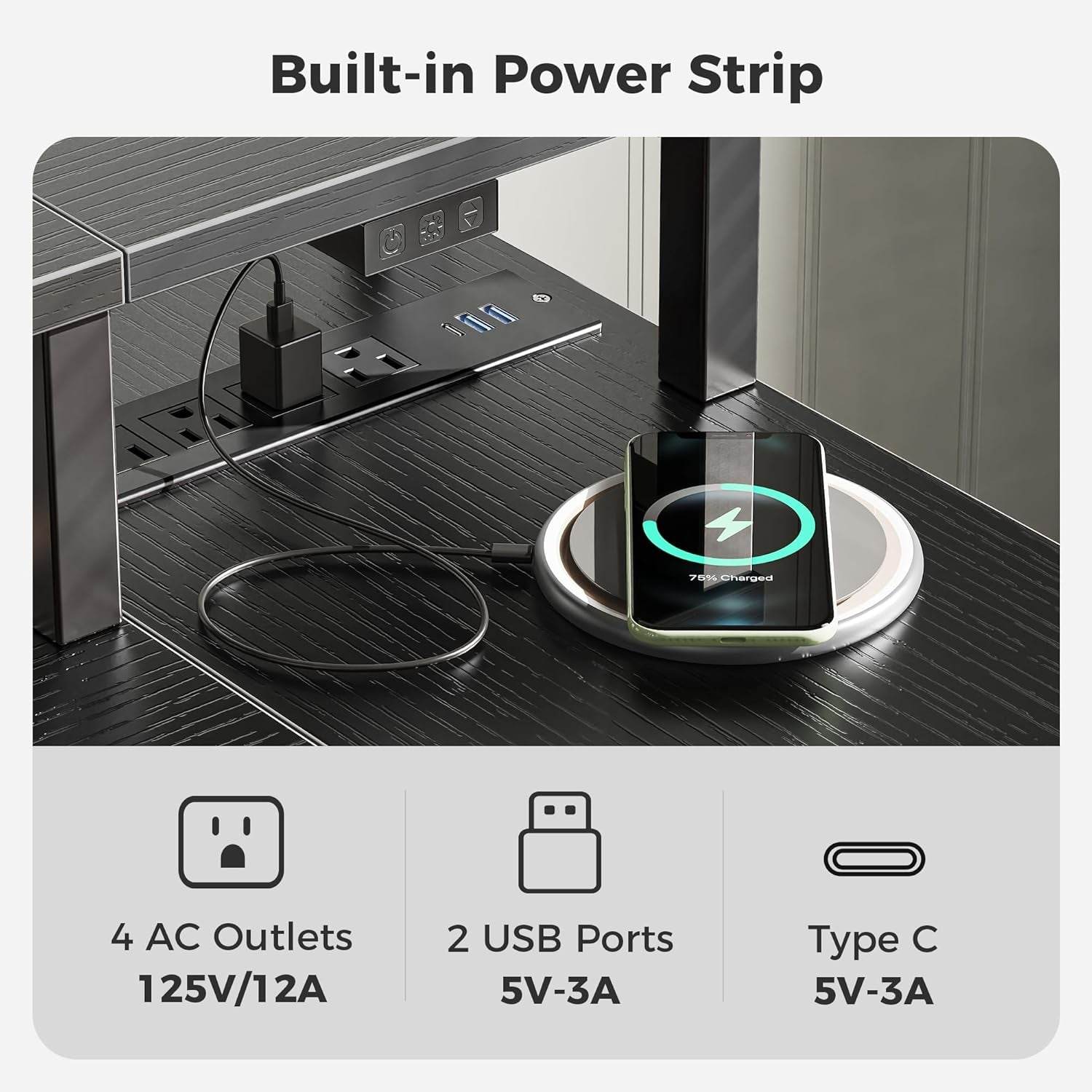 47 Inch Reversible L Shaped Desk with LED Lights & Power Outlets, Computer Desk with Shelves & Monitor Stand, Gaming Desk with Drawer, Home Office Desk Corner Desk, Black-3