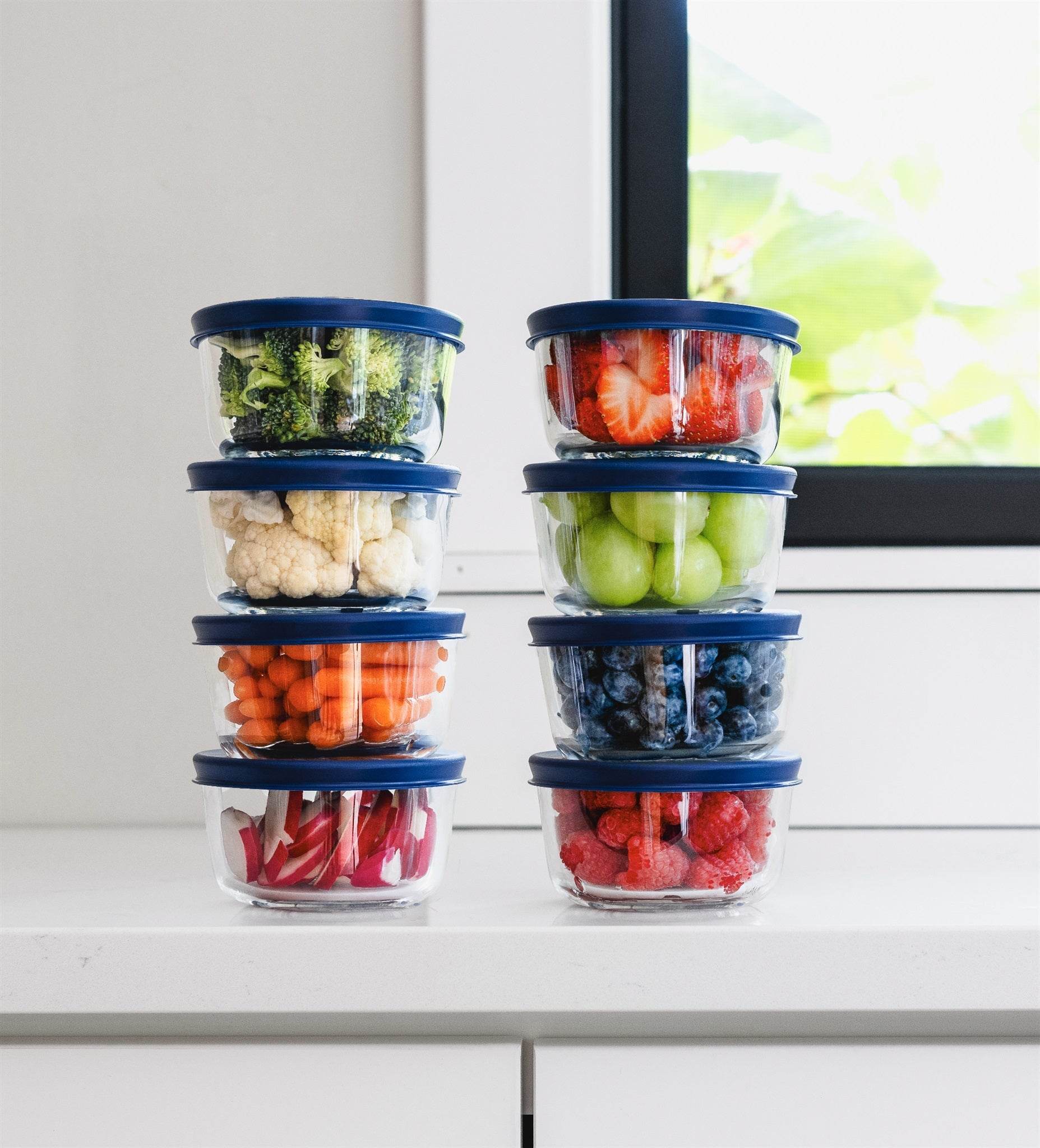 Glass Food Storage Containers - 16 Piece 7oz Set (8 Containers + 8 Lids), Blue - Metromarketstore