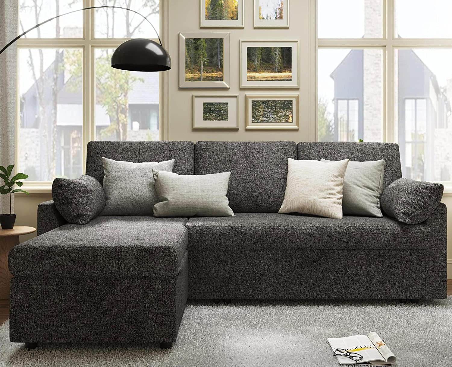 Gray Sectional Sleeper Sofa with Storage Chaise - Metromarketstore