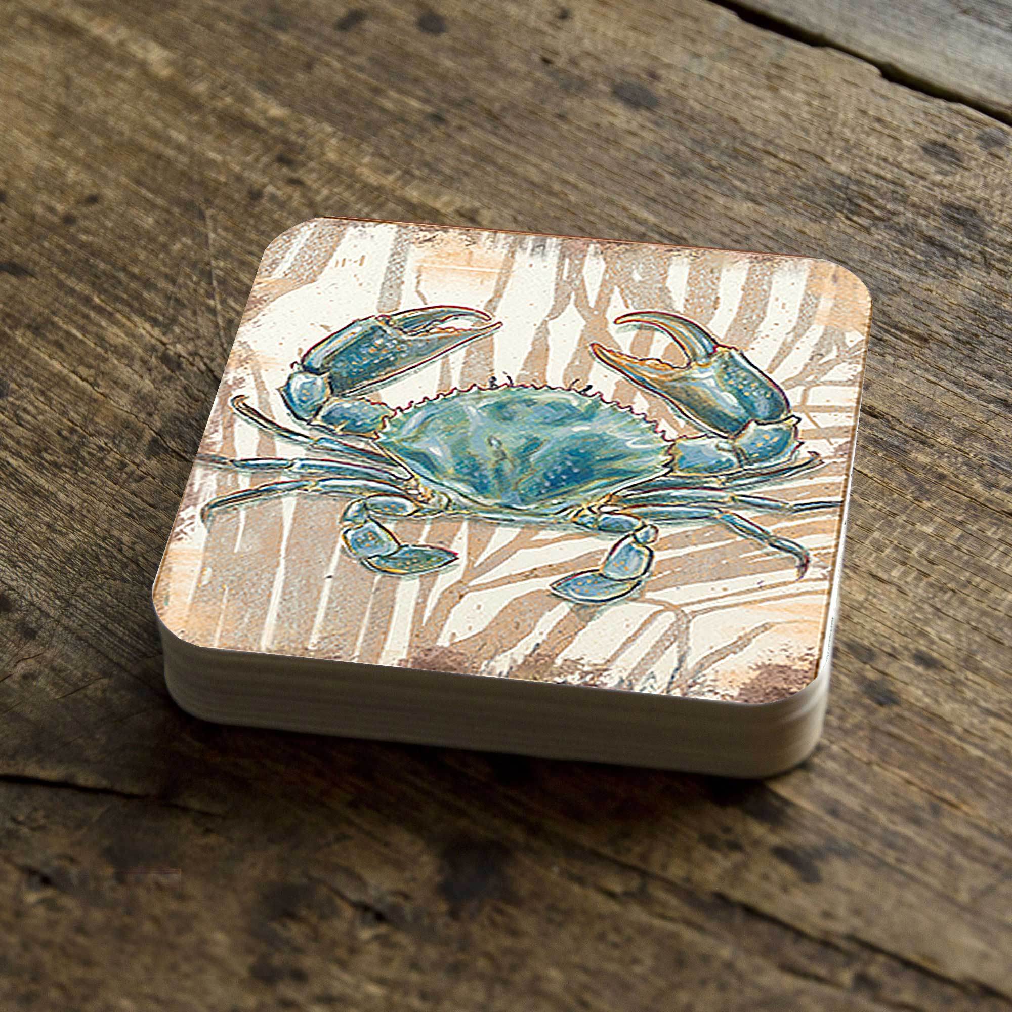Crab Coastal Wooden Cork Coasters Gift Set of 4 by Nature Wonders - 95224-2C-S4 - Metromarketstore