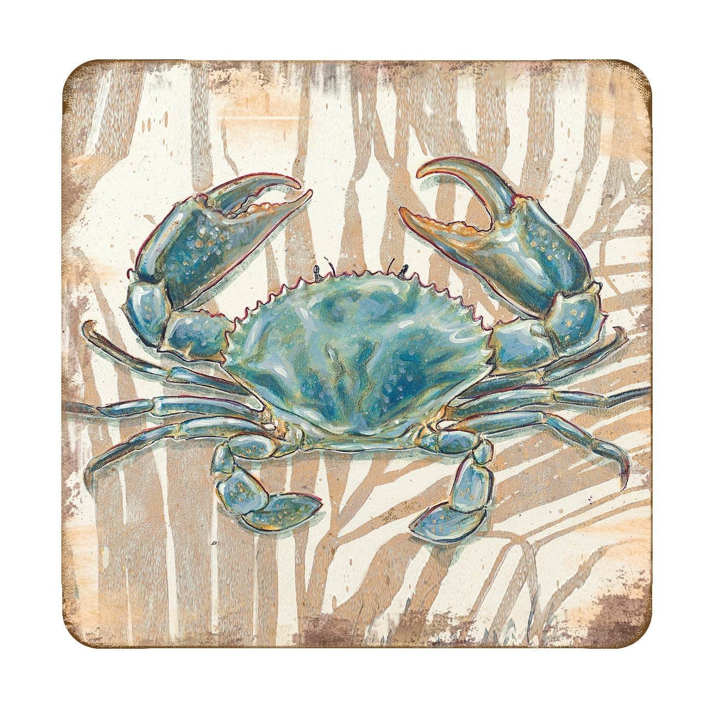 Crab Coastal Wooden Cork Coasters Gift Set of 4 by Nature Wonders - 95224-2C-S4 - Metromarketstore