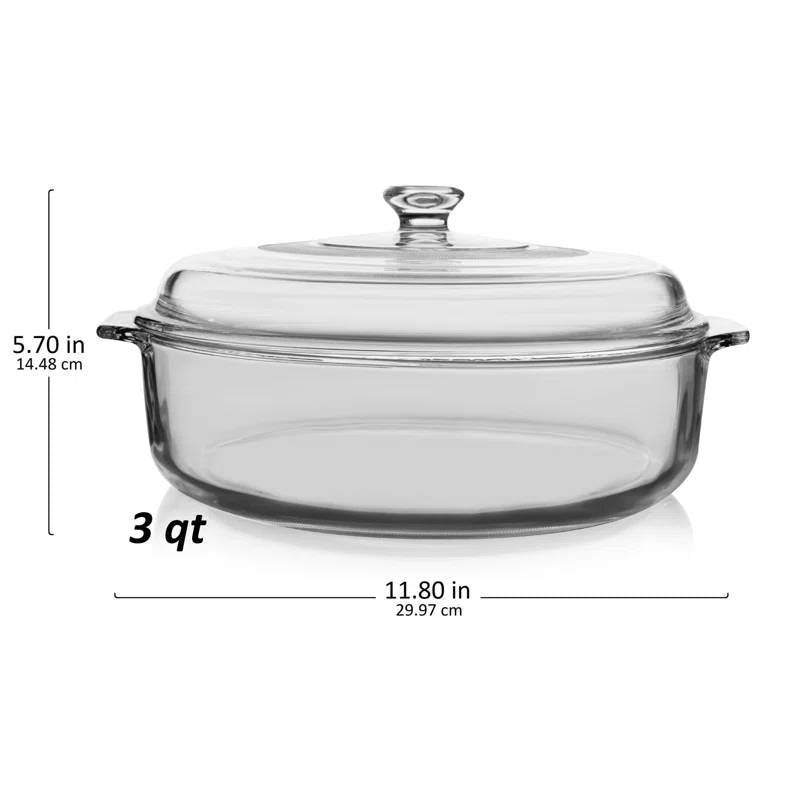 3-Quart Glass Bakeware Casserole Dish Dutch Oven with Oven-Safe Glass Lid - Metromarketstore