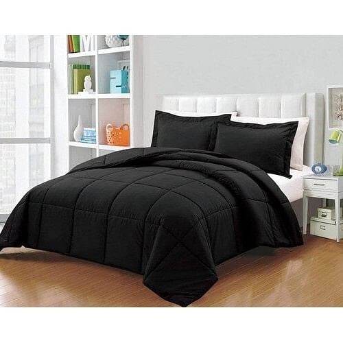 King Size Reversible Microfiber Down Alternative Comforter Set in Black - Metromarketstore