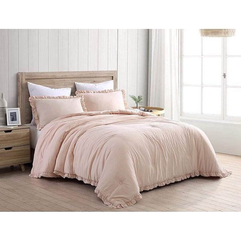 Queen Oversized Pink Ruffled Edge Microfiber Comforter Set - Metromarketstore