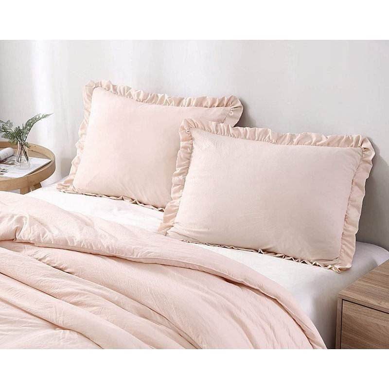 Queen Oversized Pink Ruffled Edge Microfiber Comforter Set - Metromarketstore