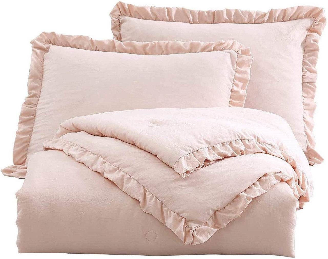 Queen Oversized Pink Ruffled Edge Microfiber Comforter Set - Metromarketstore