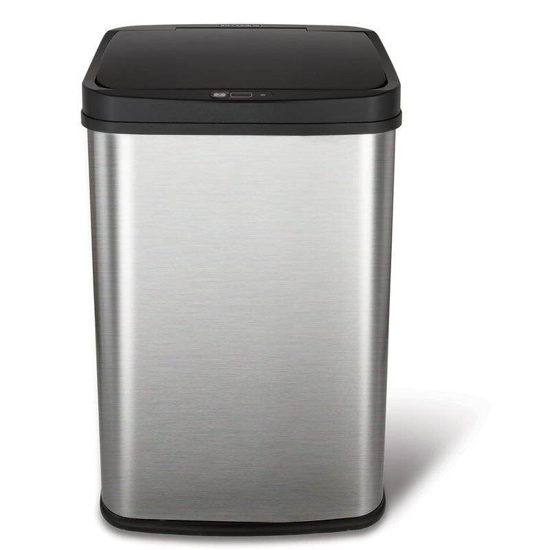 Black Top 13-Gallon Stainless Steel Kitchen Trash Can with Motion Sensor Lid - Metromarketstore