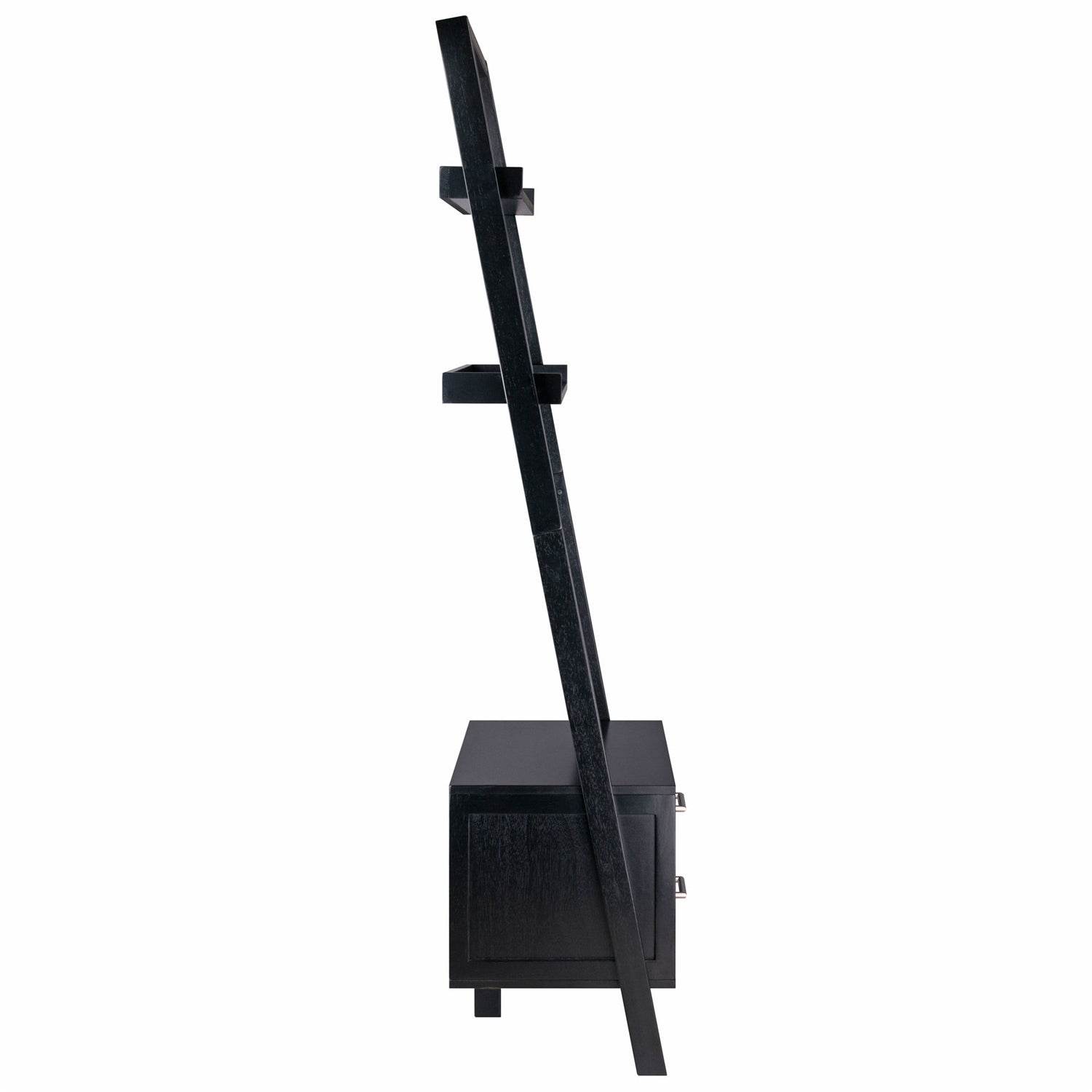 Modern Black 2 Drawer Entryway Shelf Leaning Ladder Bookshelf Bookcase - Metromarketstore