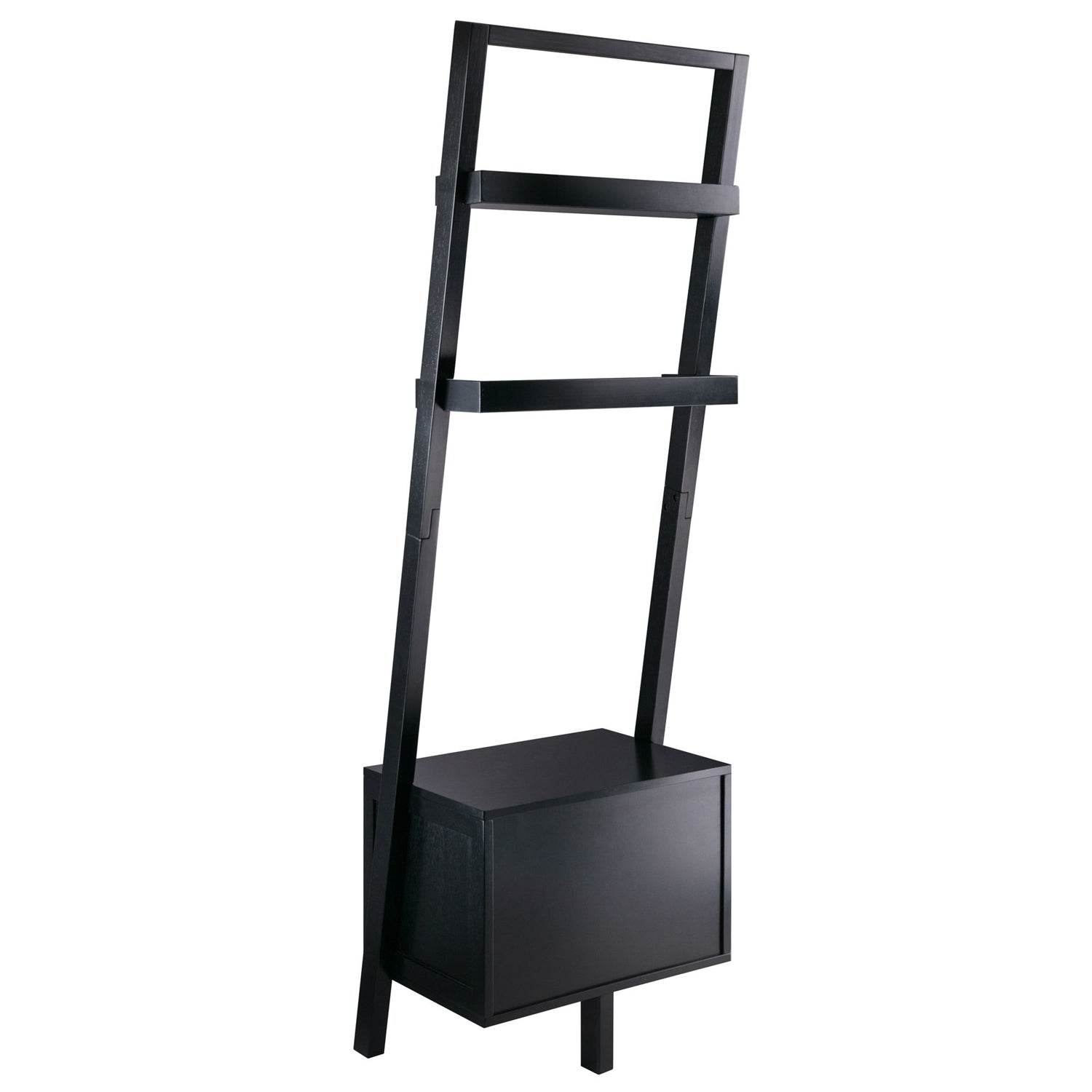 Modern Black 2 Drawer Entryway Shelf Leaning Ladder Bookshelf Bookcase - Metromarketstore