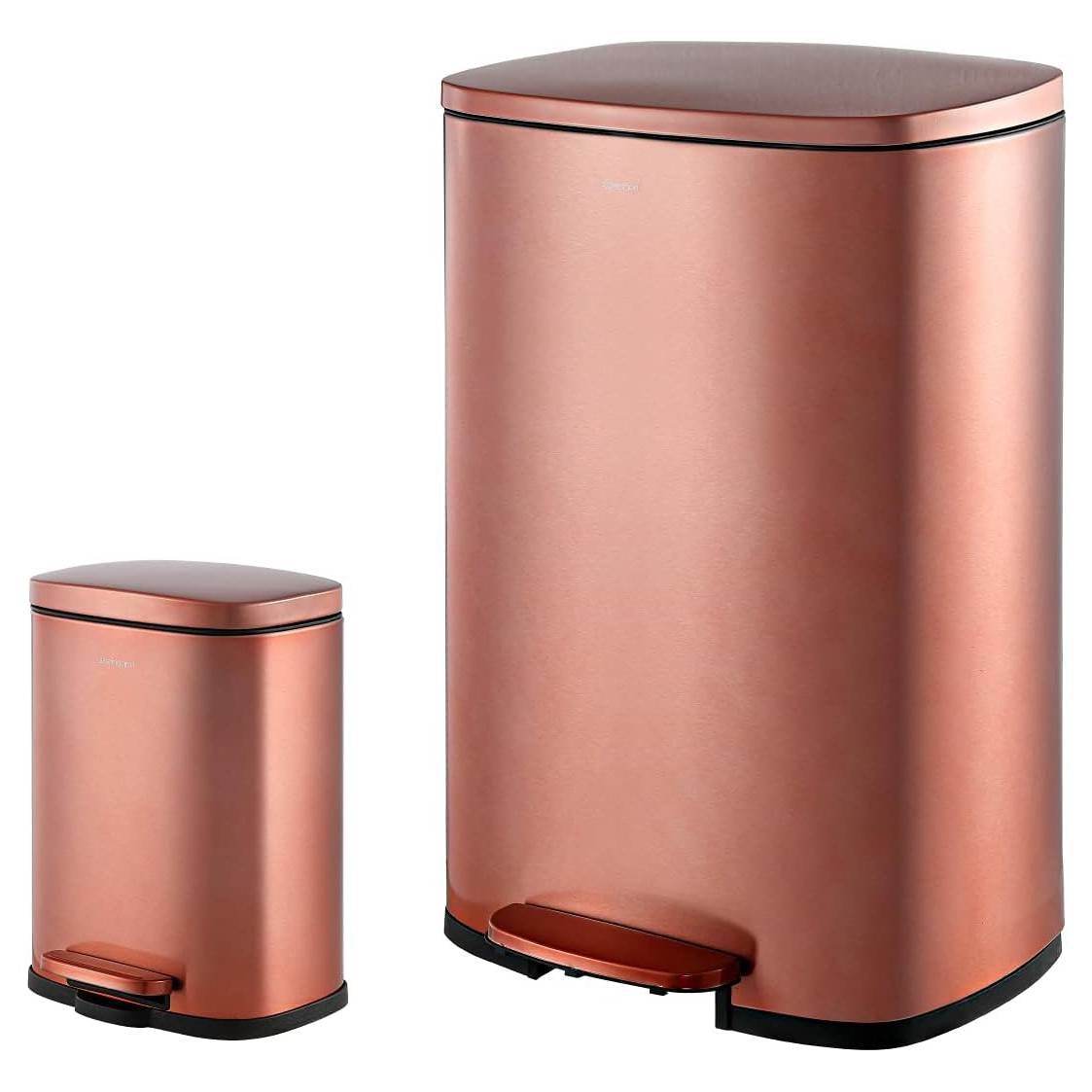 Set of 2 - Copper Gold Step-on Trash Can - 13-Gallon and 1.3-Gallon - Metromarketstore