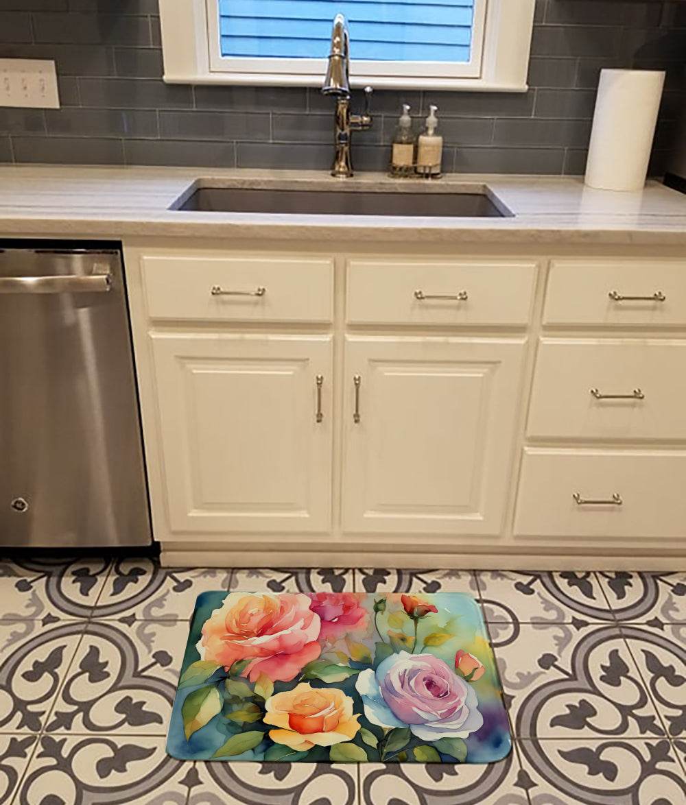Roses in Watercolor Memory Foam Kitchen Mat - Metromarketstore