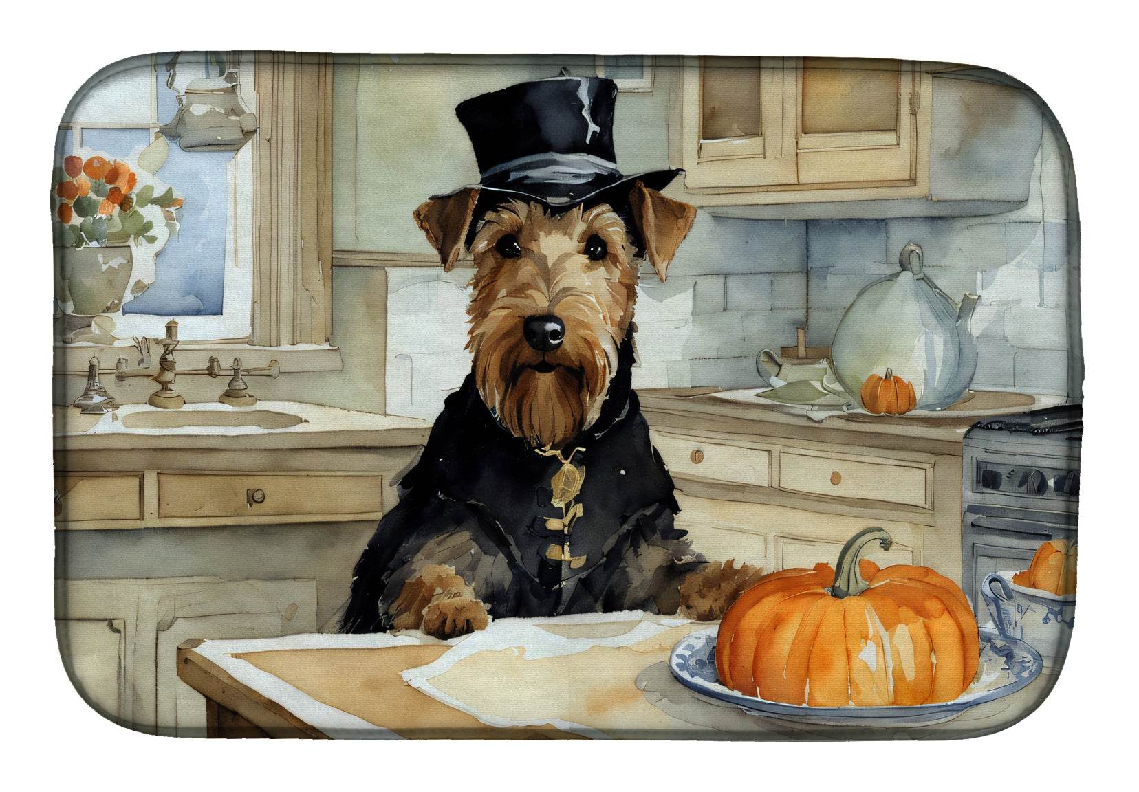 Airedale Terrier Fall Kitchen Pumpkins Dish Drying Mat - Metromarketstore